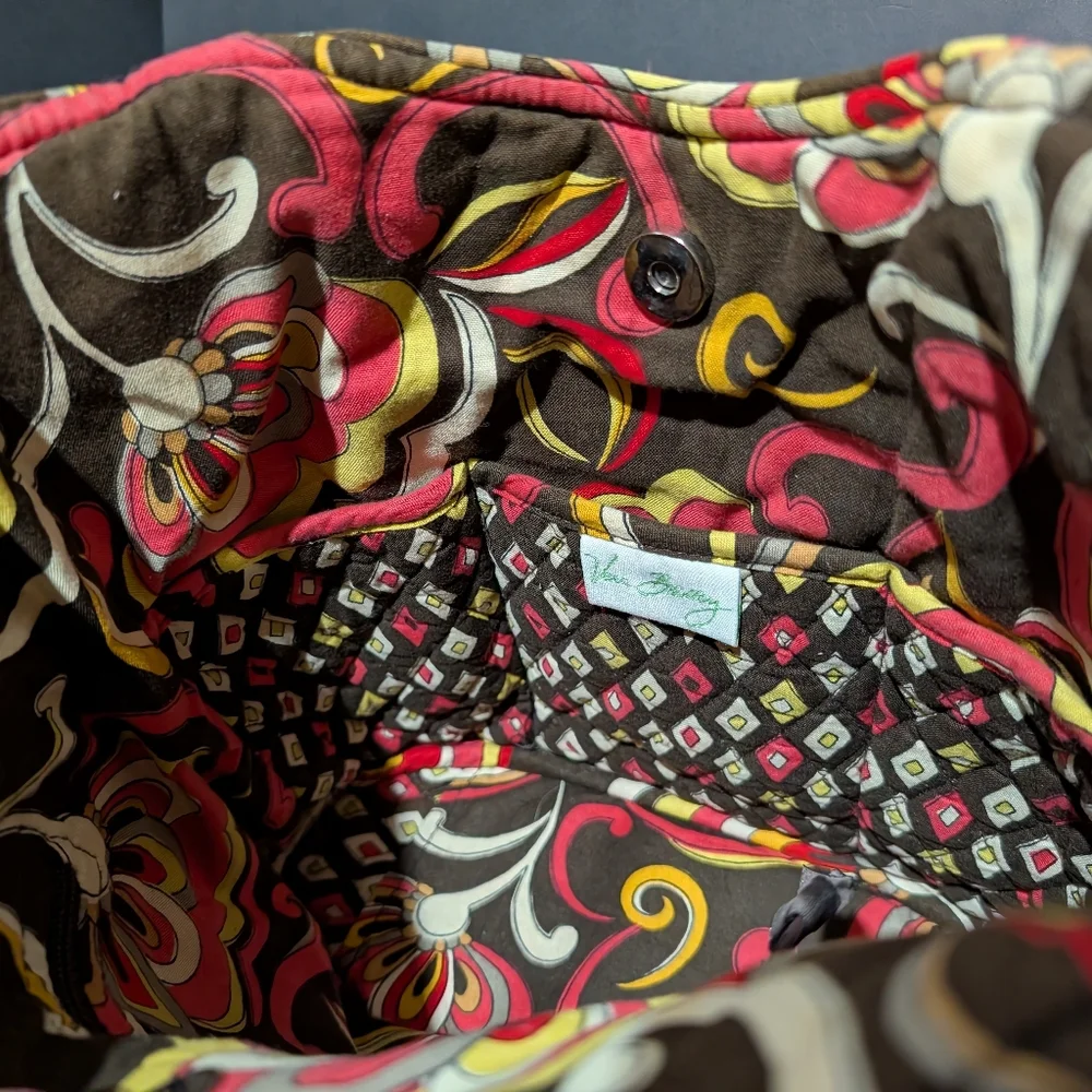 Vera Bradley Puccini Brown Red Flower Shoulder Bag Purse Tote Retired - Picture 10 of 15